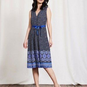Boden Blue Ellie Belted Sleeveless V-Neck Knee Length Casual Dress Size 2P EUC